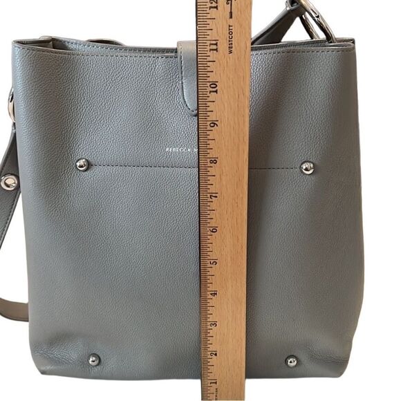 Rebecca Minkoff Megan Gray Leather Adjustable Strap Crossbody Bucket Bag - Picture 8 of 12